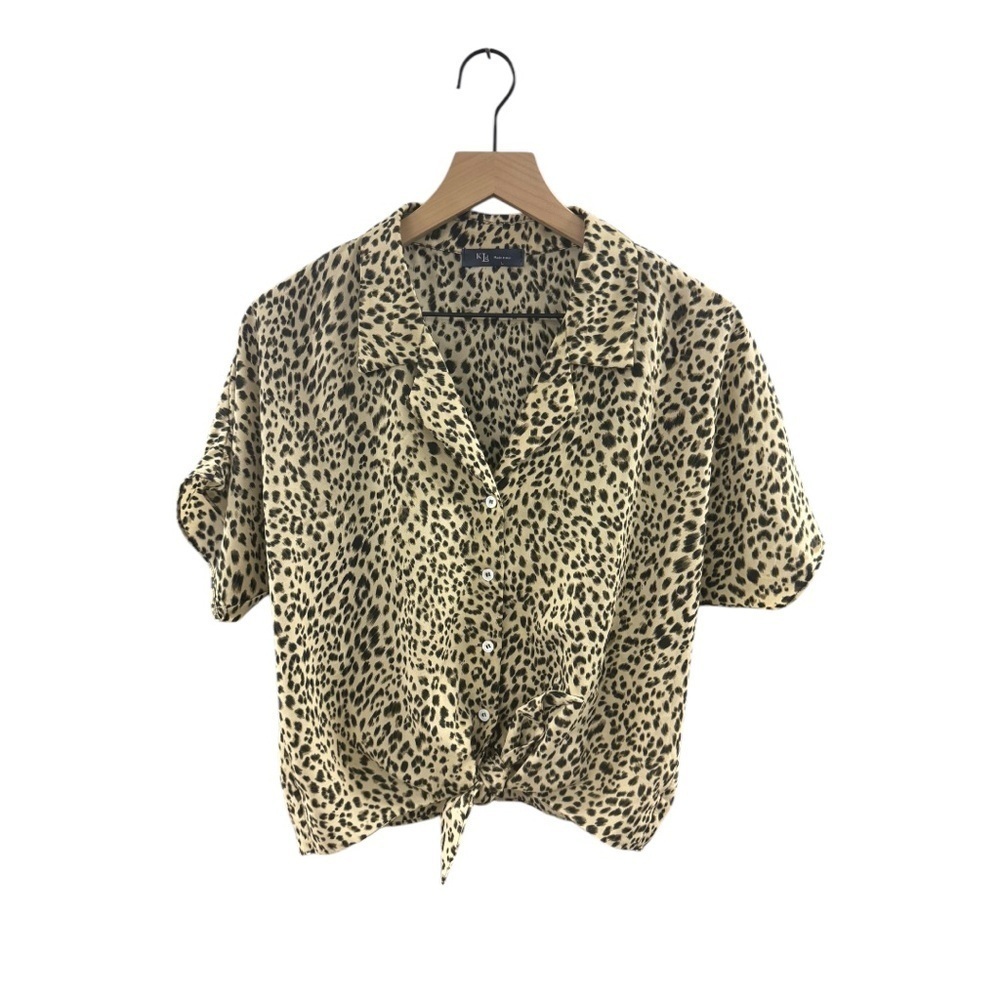 Leopard Print Button-Up Tie Front Blouse